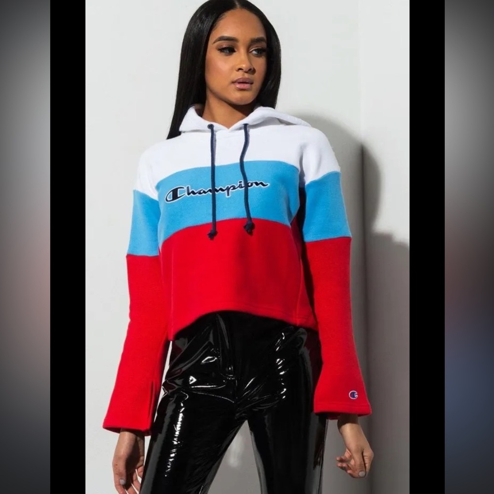 Vtg80s CHAMPION REVERSE
WEAVE COLORBLOCK CROPPED HOODIE SWEATSHIRT